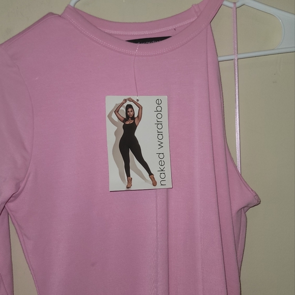 NWT Naked Wardrobe Baby Pastal Light Pink One Shoulder Long Sleeve Dress - Picture 9 of 10